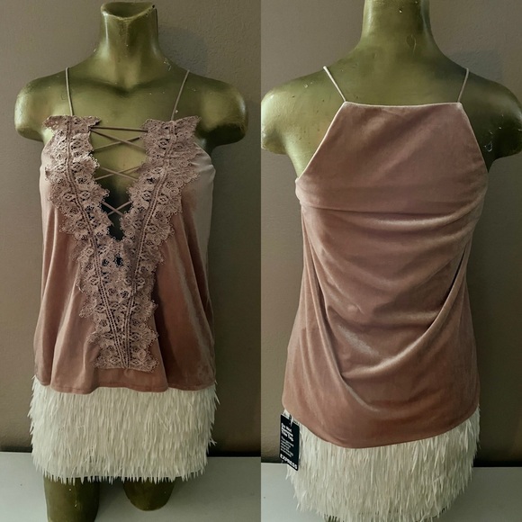 DO+BE Chic Champagne Velvet LACE-UP Cami TOP Medium - Picture 2 of 13